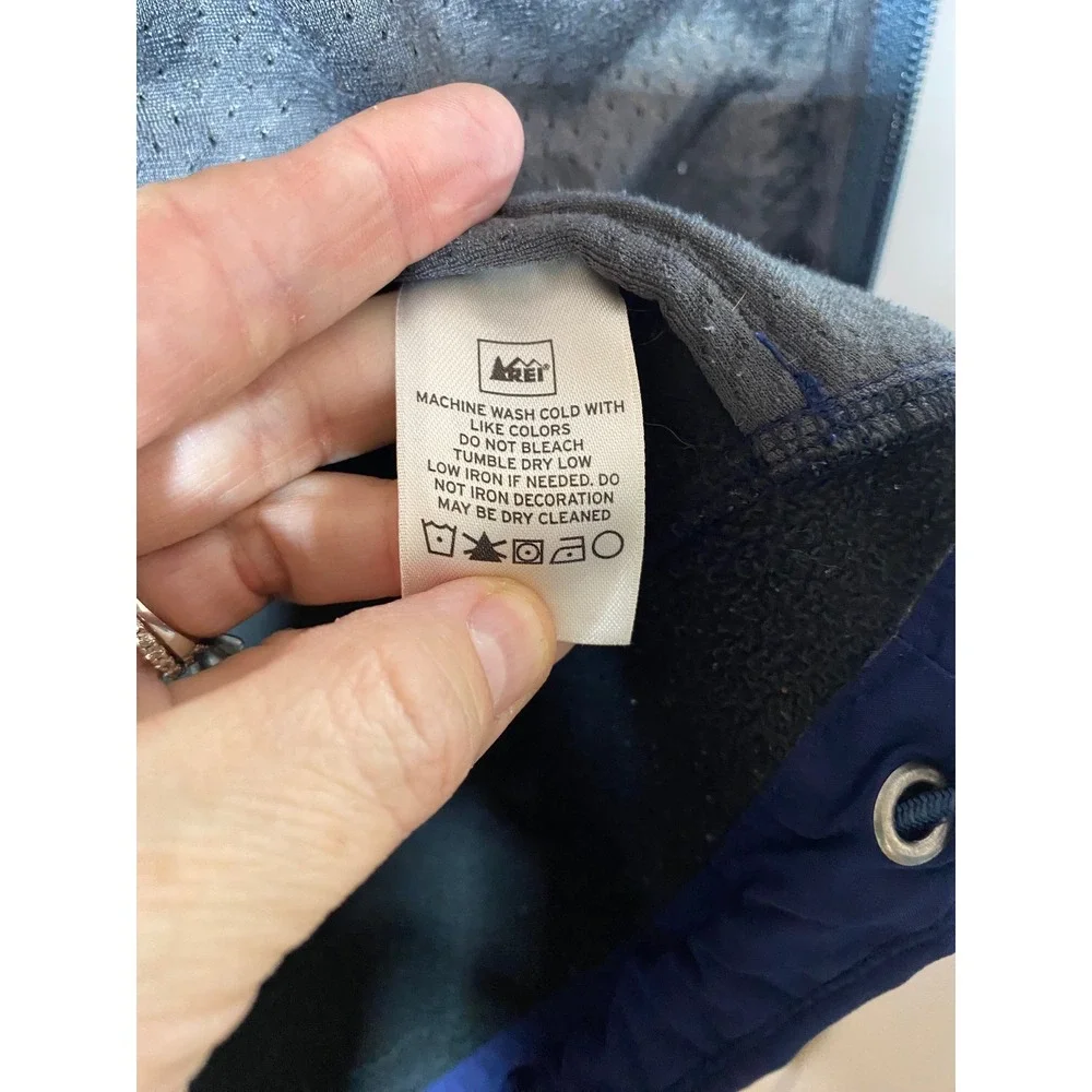 REI Mens Softshell Hooded Jacket Blue Teal Colorblock Size M‎ Fleece Lined *FLAW